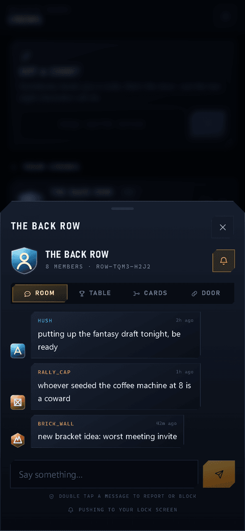 A crew room with chat, notices and the invite code